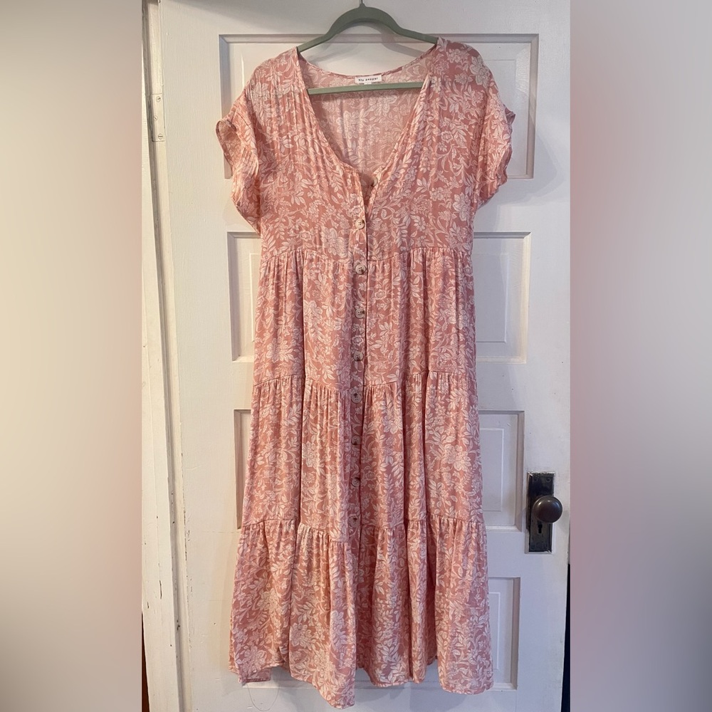 Apricot Lane Pink Ruffled Midi Sundress with Flutter Sleeves